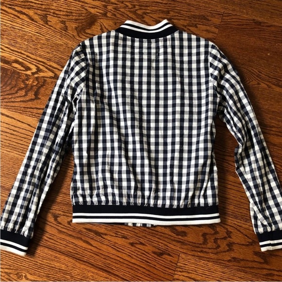 Merona Blue and White Gingham Bomber Jacket Size Medium - Picture 2 of 5